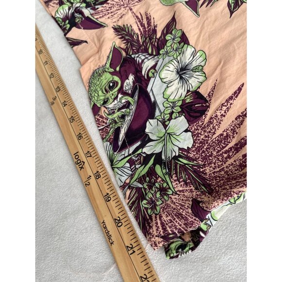 Star Wars Mens XL Hawaiian Shirt Grogu Baby Yoda Floral Print Peach & Green - Picture 5 of 8